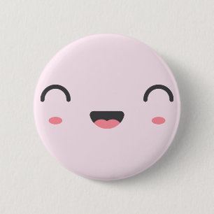 Kawaii smiling face with round closed eyes  6 cm round badge