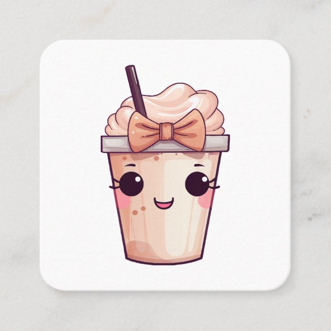 Kawaii Smiling Frappe Square Business Card (Front)
