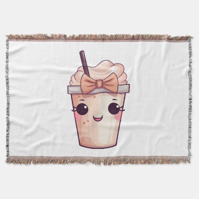 Kawaii Smiling Frappe Throw Blanket (Front)