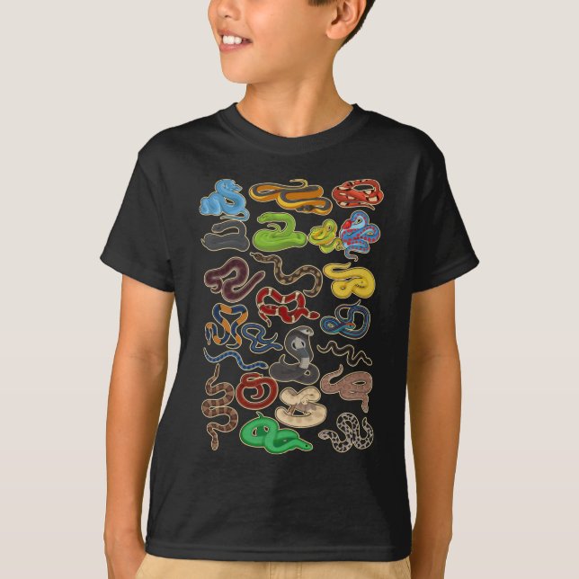Kawaii Snake Collage Cute Reptile T-Shirt (Front)