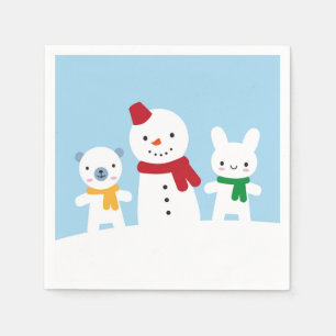 Kawaii Snow Day with Bunny & Bear Napkin