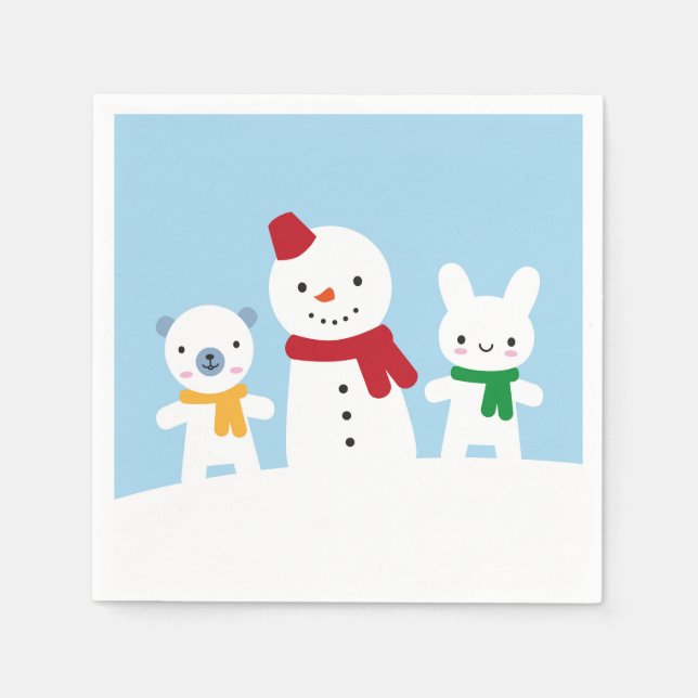 Kawaii Snow Day with Bunny & Bear Napkin (Front)