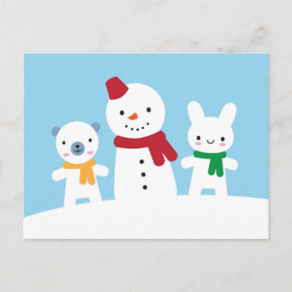 Kawaii Snow Day with Bunny & Bear Postcard