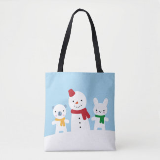 Kawaii Snow Day with Bunny & Bear Tote Bag