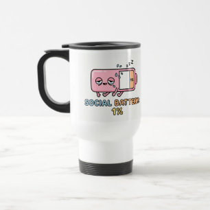 Kawaii Social Battery 1% Funny Introvert Energy Travel Mug