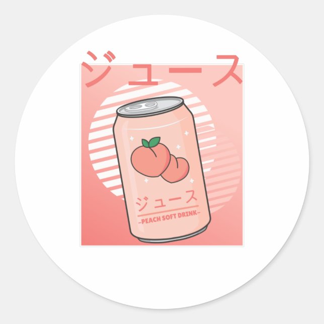 Kawaii Soft Drink Aesthetics Japanese Peach Juice Classic Round Sticker (Front)