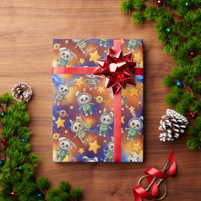 Kawaii Space Bunnies & Donuts Galactic Pattern Wrapping Paper (Holiday Gift)