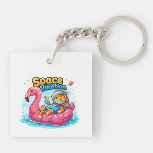 Kawaii Space Cat Vacation Design Key Ring