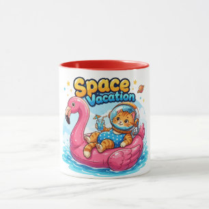 Kawaii Space Cat Vacation Design Mug