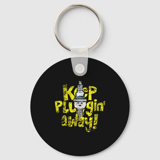 Kawaii Spark Plug Keep Pluggin Away Motivational R Key Ring (Front)