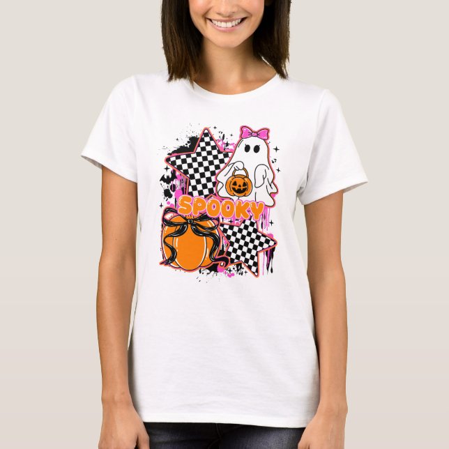 Kawaii Spooky Ghost Y2K Halloween T-Shirt (Front)