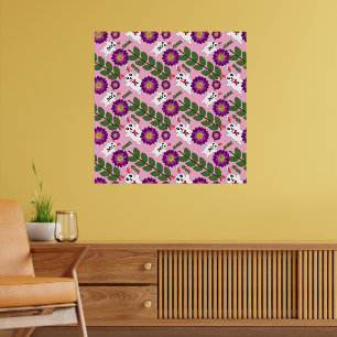 Kawaii Spring Bunny: Vibrant Purple Floral Maximal Poster