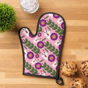 Kawaii Spring Bunny: Vibrant Purple Floral Oven Mitt