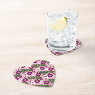 Kawaii Spring Bunny: Vibrant Purple Floral  Paper Coaster