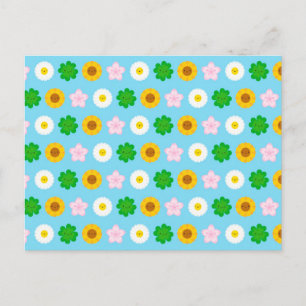 Kawaii Spring Flowers (Blue) Postcard