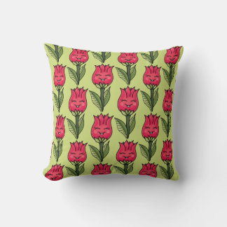 Kawaii Spring Flowers Pattern - Cute Smiling Tulip Cushion