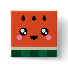 Kawaii Square Watermelon Button / Pin / Badge