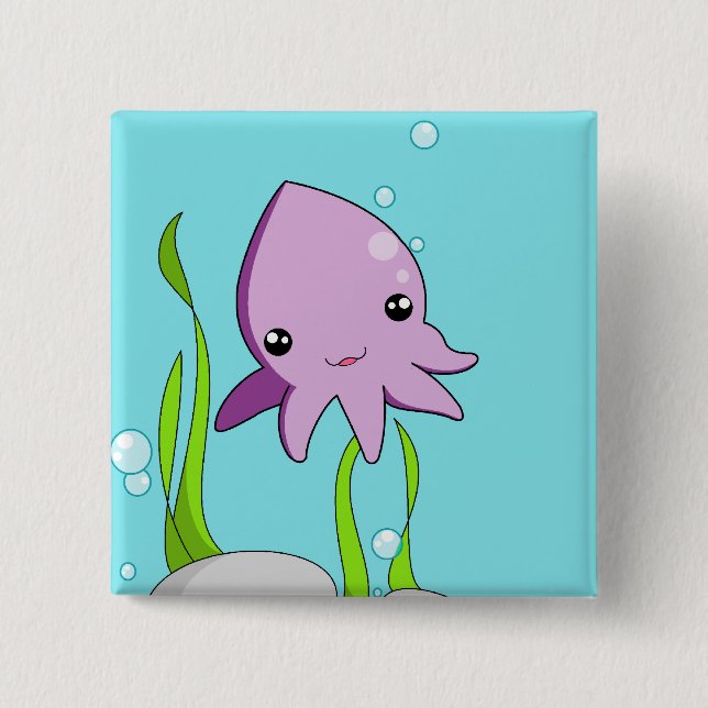 Kawaii Squid 15 Cm Square Badge (Front)