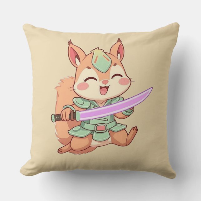 Kawaii Squirrel Samurai. Cushion (Front)