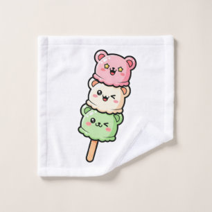 Kawaii Stacked Bear Ice Cream Illustration Wash Cloth
