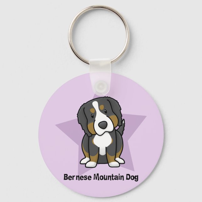 Kawaii Star Bernese Mountain Dog Keychain (Front)