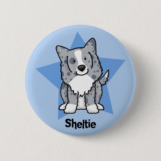 Kawaii Star Blue Sheltie 6 Cm Round Badge (Front)