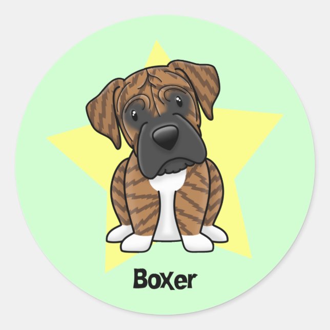 Kawaii Star Brindle Boxer Classic Round Sticker (Front)
