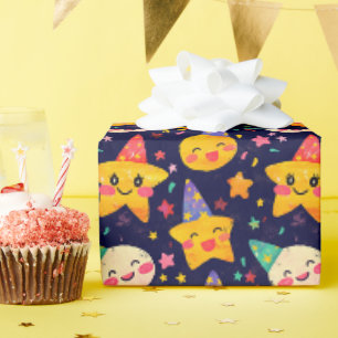Kawaii Star Party Pattern for Kids Wrapping Paper