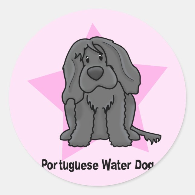 Kawaii Star Portuguese Water Dog Classic Round Sticker (Front)