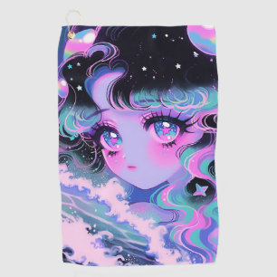 Kawaii Star-Sea Girl Under Cosmic Waves Golf Towel