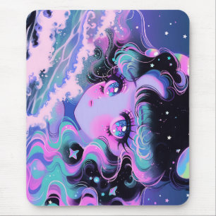 Kawaii Star-Sea Girl Under Cosmic Waves Mouse Mat