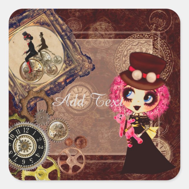 Kawaii Steampunk PinkyP Square Sticker (Front)