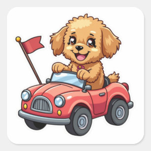 Kawaii Sticker Cavapoo In a Toy Car