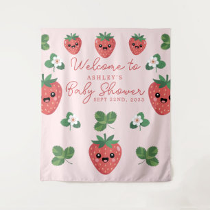 Kawaii Strawberry Baby Shower Backdrop Tapestry