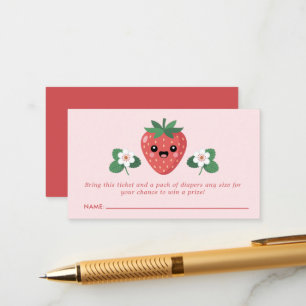 Kawaii Strawberry Baby Shower Diaper Raffle Enclosure Card