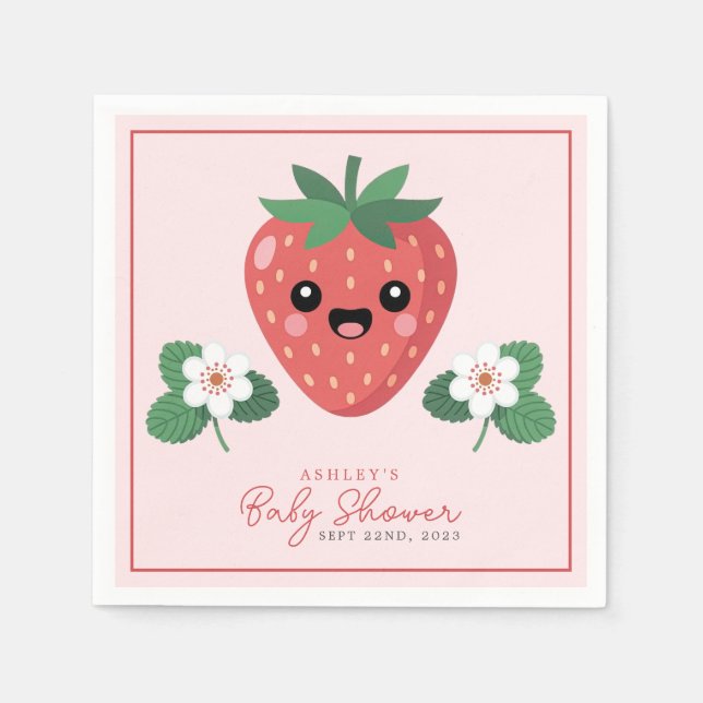Kawaii Strawberry Baby Shower Napkin (Front)