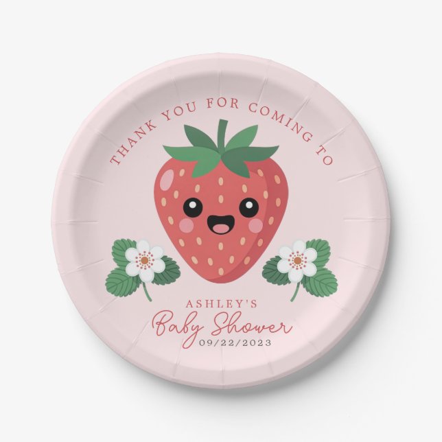 Kawaii Strawberry Baby Shower Paper Plate (Front)