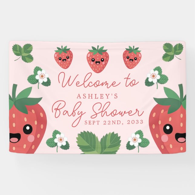 Kawaii Strawberry Baby Shower Welcome Banner (Horizontal)