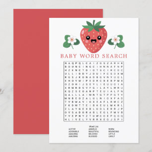 Kawaii Strawberry Baby Shower Word Search Game Invitation