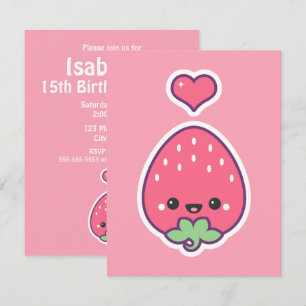 Kawaii Strawberry Birthday Party Invitaions Invitation