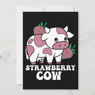 Kawaii Strawberry Cow Crazy Cow Lady Farm Animal Invitation