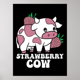 Kawaii Strawberry Cow Crazy Cow Lady Farm Animal Poster