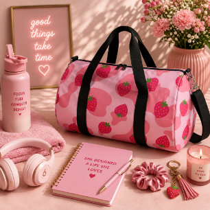 kawaii strawberry cow pattern duffle bag