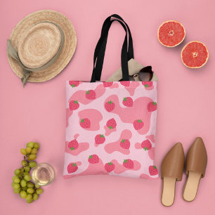 kawaii strawberry cow pattern tote bag