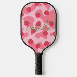 kawaii strawberry cow personalised pickleball paddle