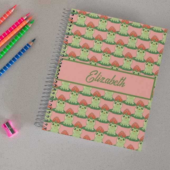 Kawaii Strawberry Frog Anime Pink Personalised Notebook (Creator Uploaded)