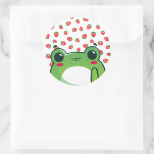 Kawaii Strawberry Frog  Classic Round Sticker
