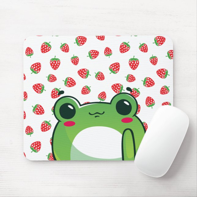 Kawaii Strawberry Frog  Mouse Mat (With Mouse)