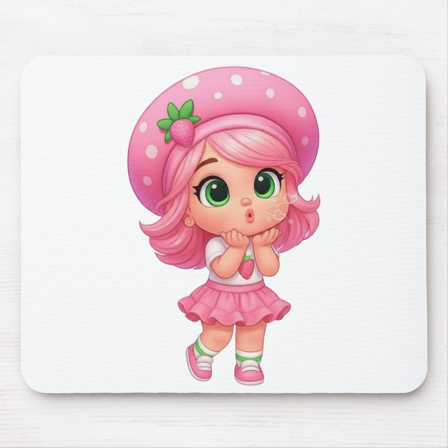 Kawaii Strawberry Girl Chibi Mouse Mat (Front)