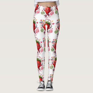 Kawaii Strawberry Jump Rope Fitness Sticker Leggings